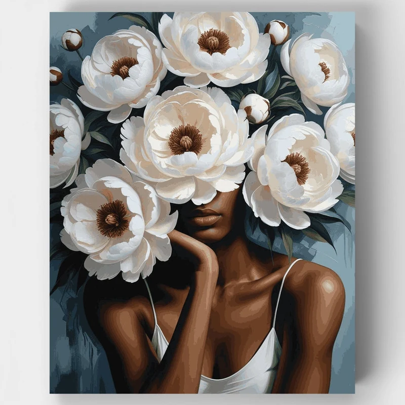Elegant White Peonies Portrait - Paint by Numbers Kit