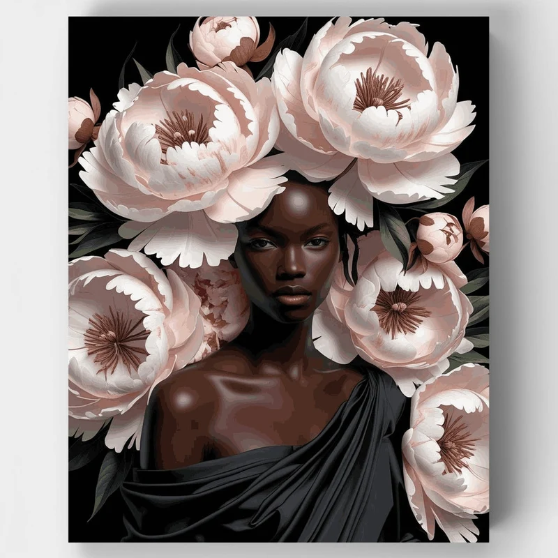 Elegant Woman with Blooming Peonies - Paint by Numbers Kit