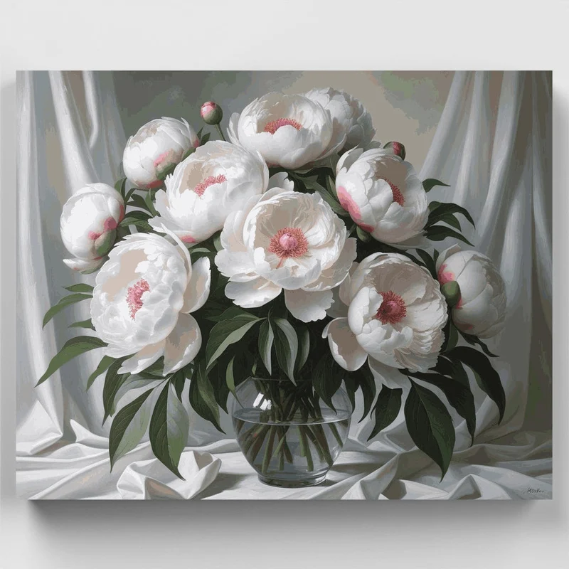 White Peonies Bouquet - Paint by Numbers Kit