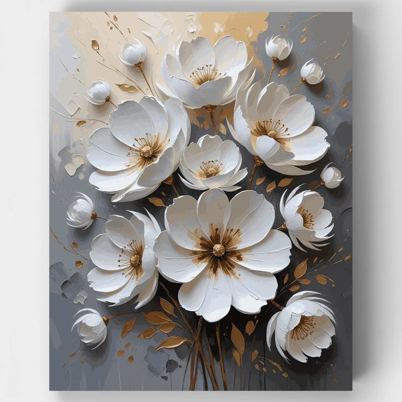 White Flowers - Paint by Numbers Kit