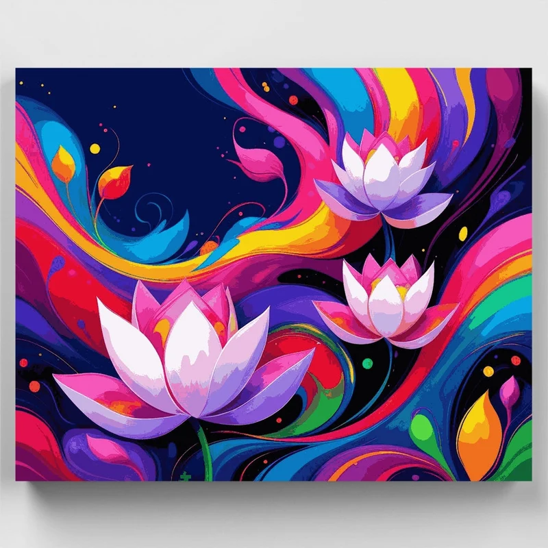 Vibrant Lotus Flowers in Cosmic Swirls - Paint by Numbers Kit