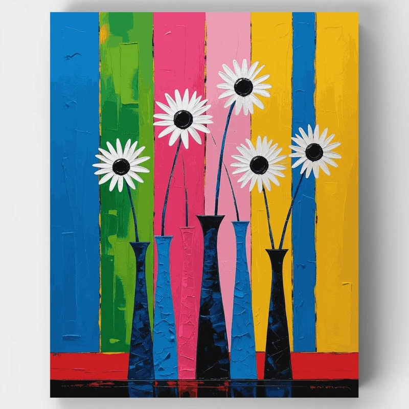 Colorful Daisies in Vases - Paint by Numbers Kit