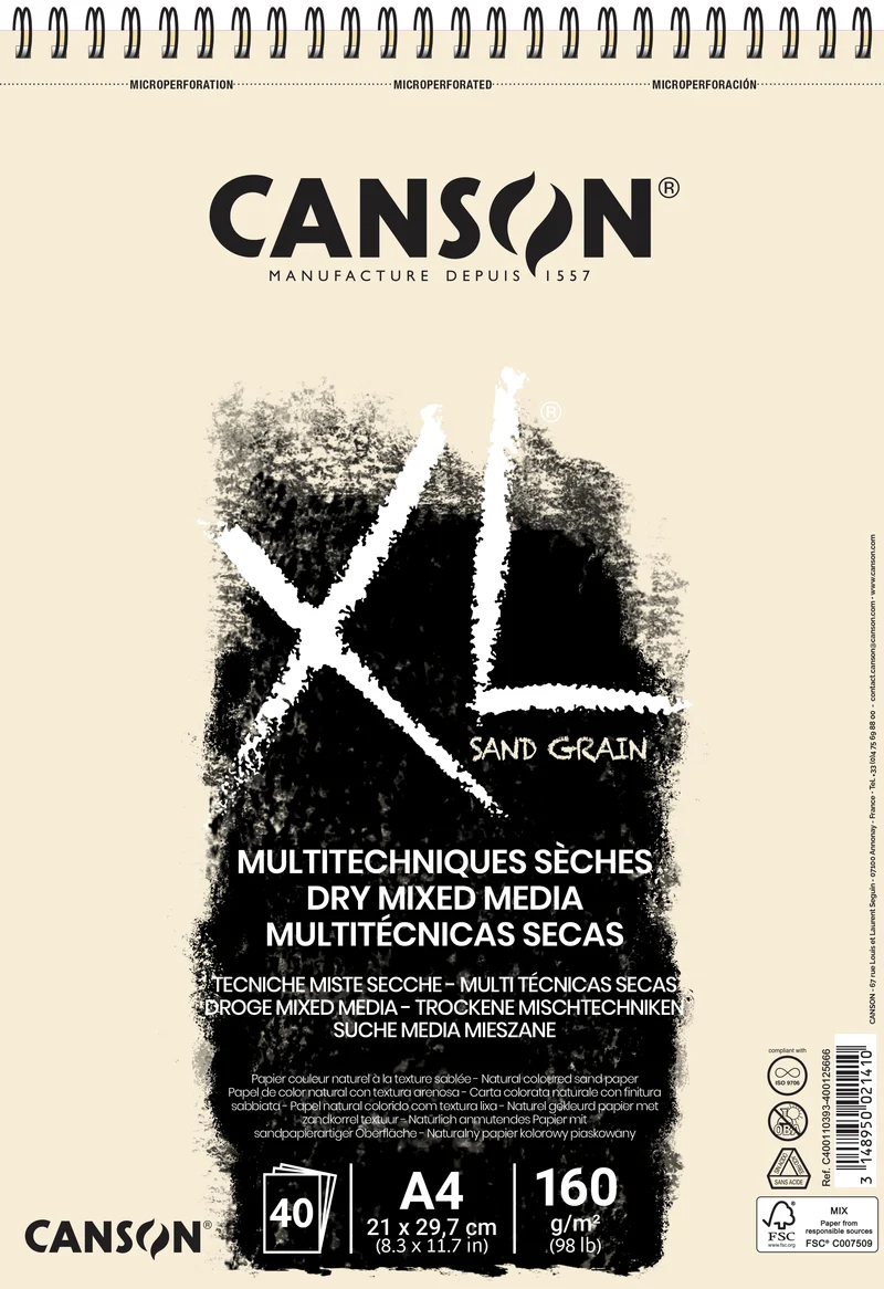 Canson XL Touch pastelový blok Natural 160 g/m² 40 listov A4 špirálová väzba