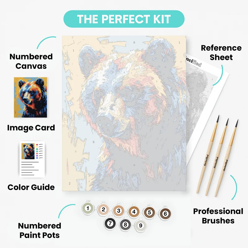 Colorful Bear Portrait - Paint by Numbers Kit