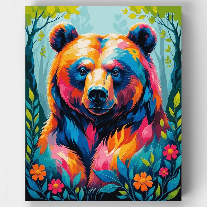 Vibrant Rainbow Bear in Forest - Paint by Numbers Kit
