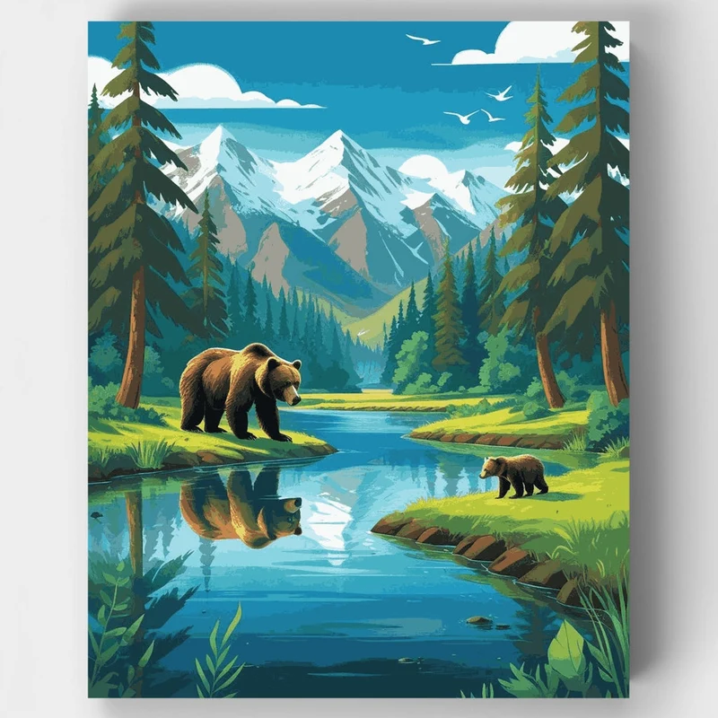 Mountain Bear Reflection - Paint by Numbers Kit