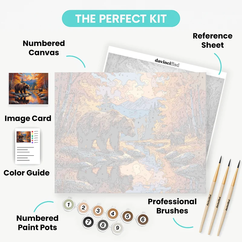 Grizzly Bears in Autumn Stream - Paint by Numbers Kit