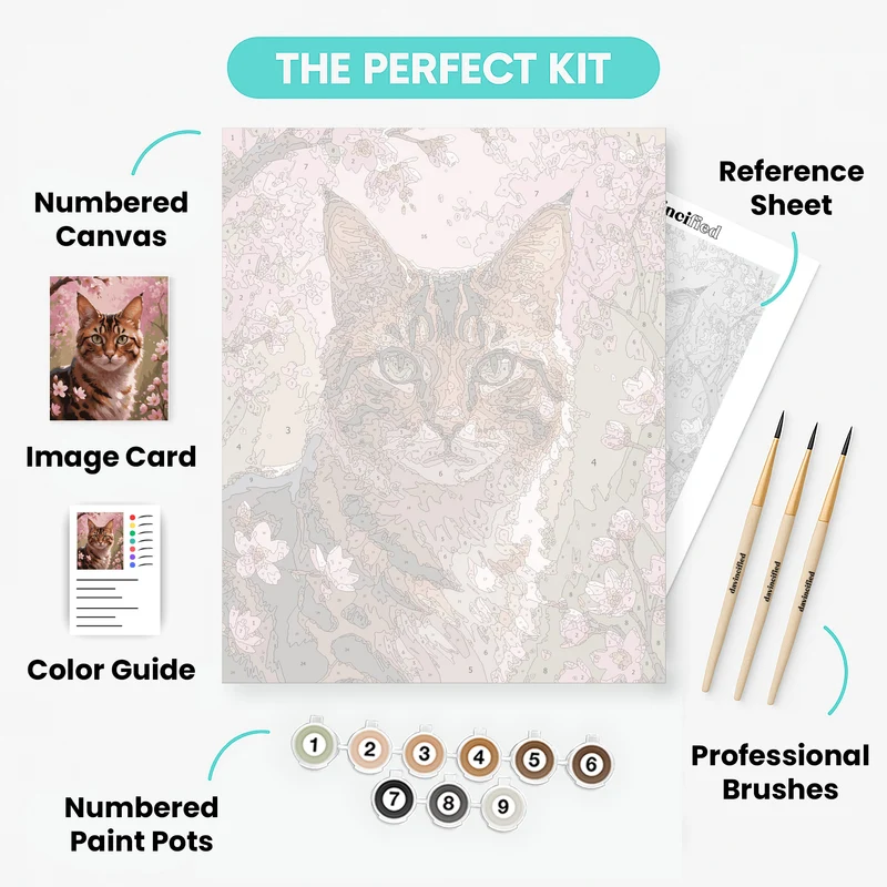 Majestic Lynx in Cherry Blossom Garden - Paint by Numbers Kit