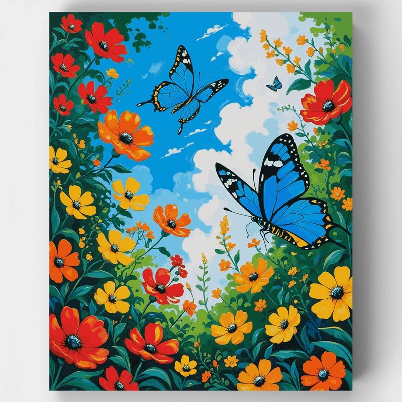 Butterflies in Blooming Garden - Paint by Numbers Kit