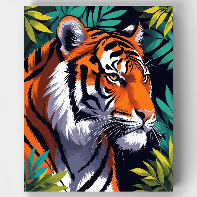 Majestic Tiger in Jungle Foliage - Paint by Numbers Kit
