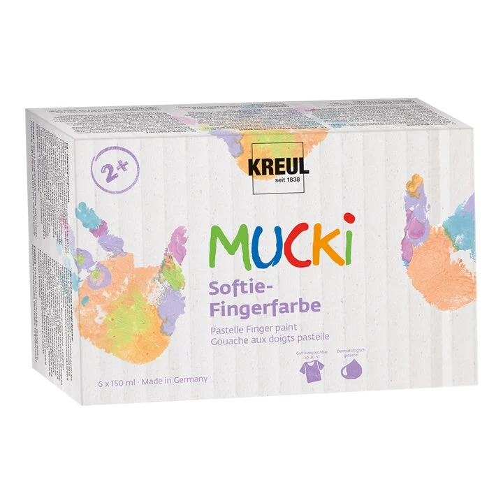 Pastelne otroške prstne barve MUCKI / komplet 6 x 150 ml
