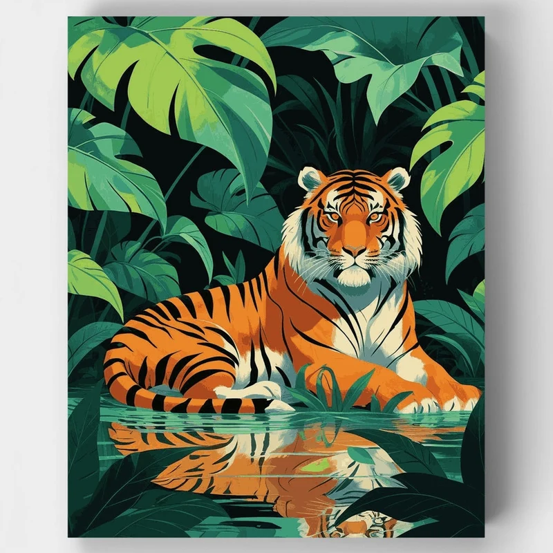 Majestic Tiger in Jungle Oasis - Paint by Numbers Kit