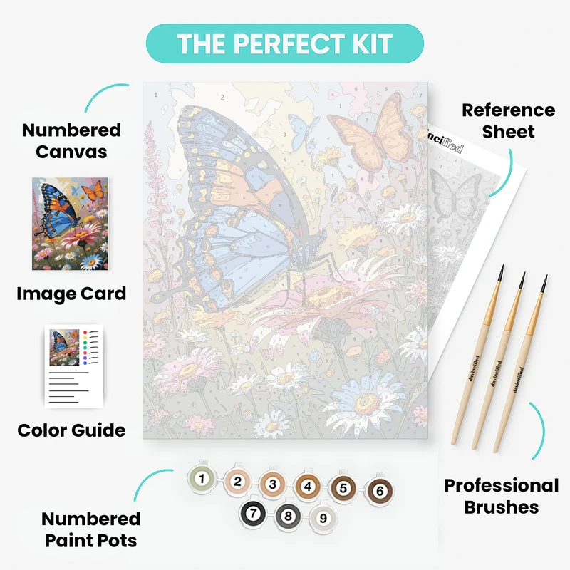Vibrant Butterfly on Daisy Flowers - Paint by Numbers Kit