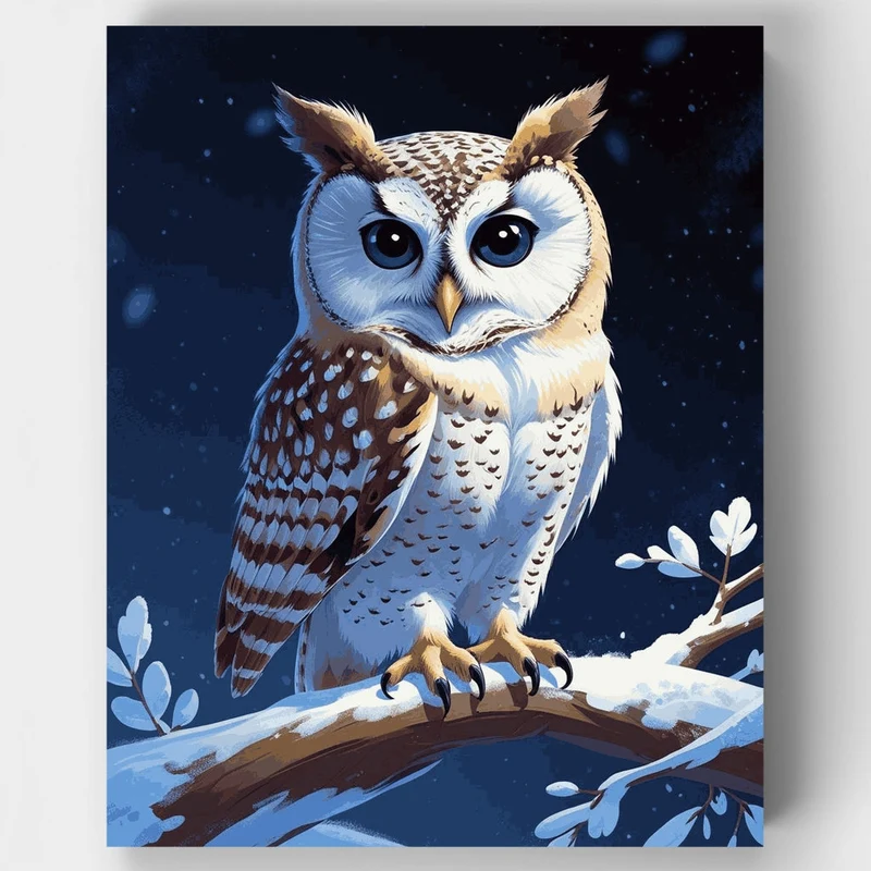 Snowy Owl on Winter Branch - Paint by Numbers Kit
