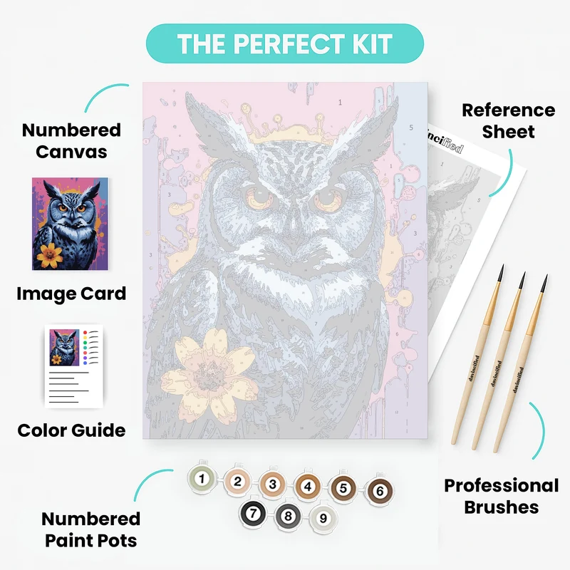 Blue Owl with Yellow Flower - Paint by Numbers Kit