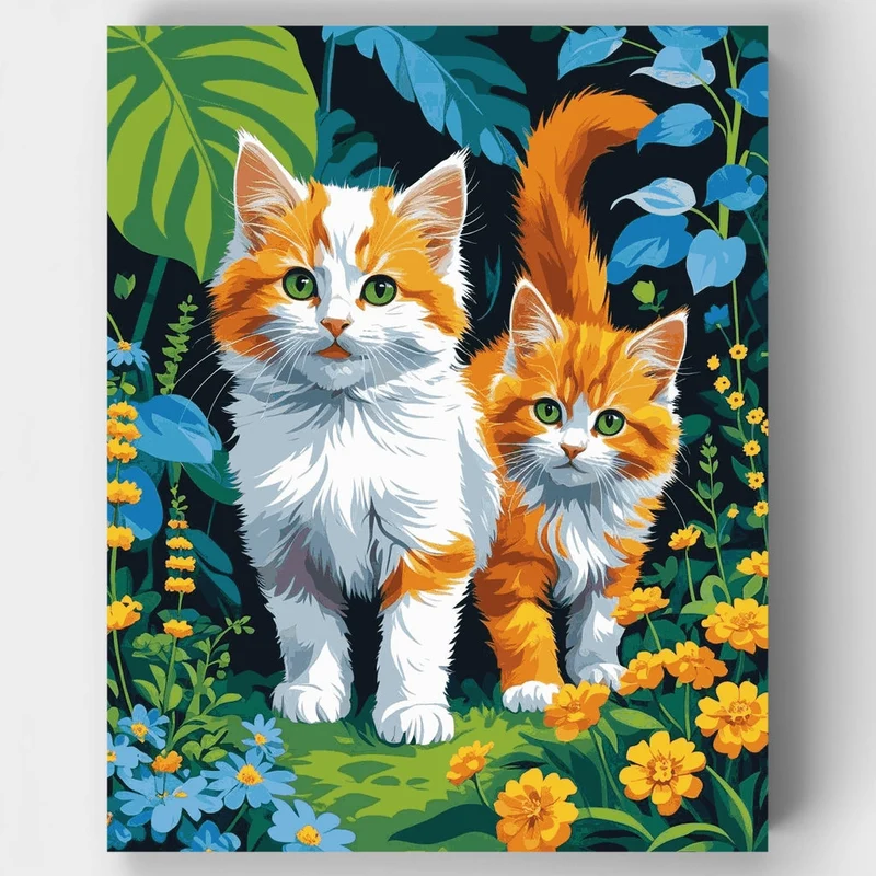 Orange and White Kittens in Garden - Paint by Numbers Kit