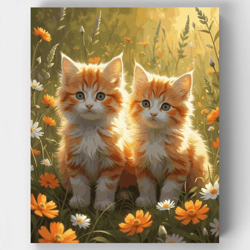 Two Orange Kittens in Wildflower Meadow - Paint by Numbers Kit