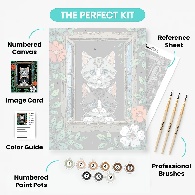 Two Adorable Kittens at Window - Paint by Numbers Kit