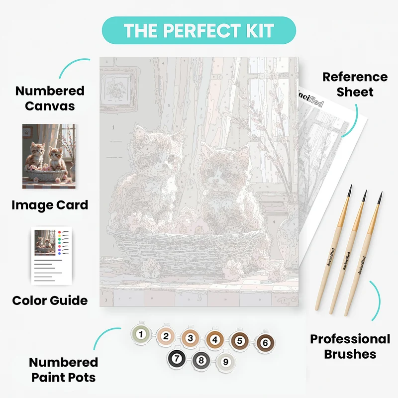 Two Orange Tabby Kittens in a Basket - Paint by Numbers Kit