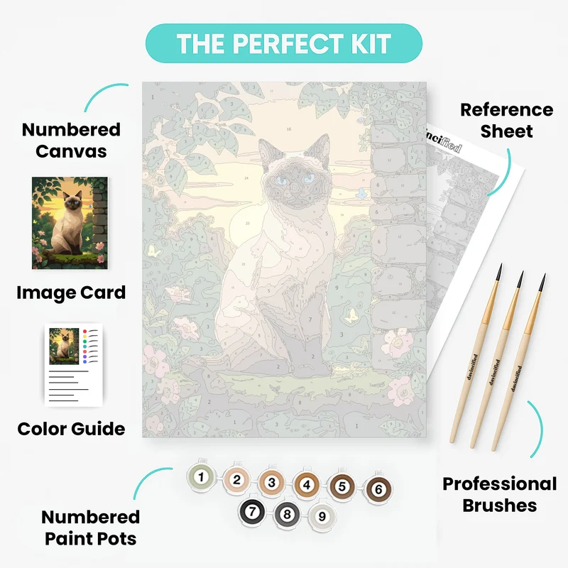 Siamese Cat in Garden Sunset - Paint by Numbers Kit