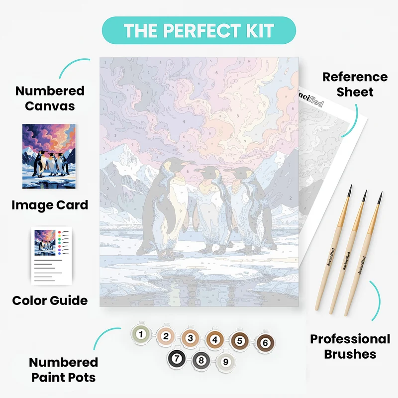 Emperor Penguins at Sunset - Paint by Numbers Kit