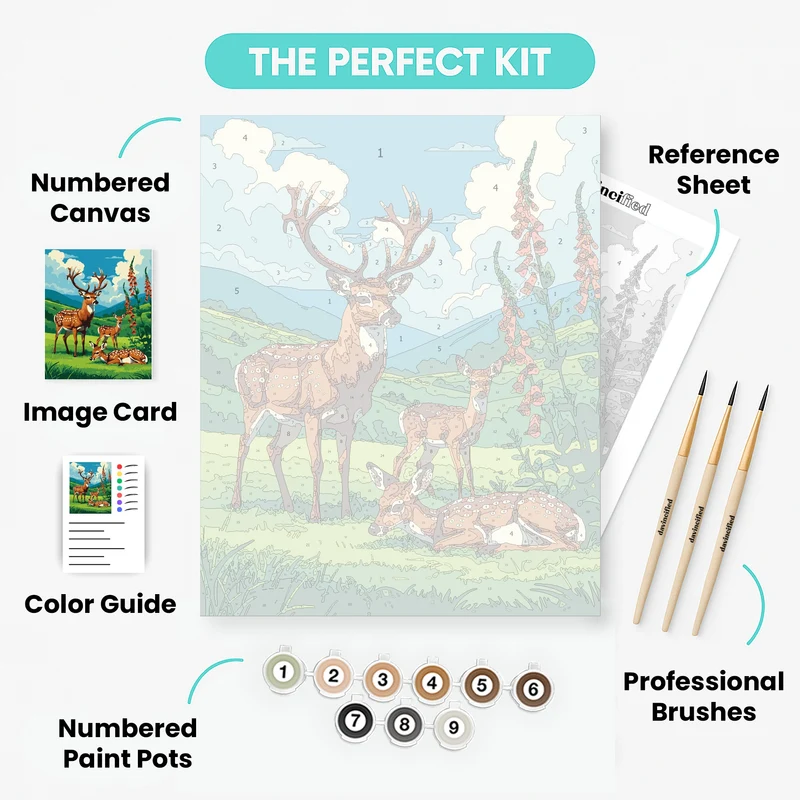 Deer Family in Mountain Meadow - Paint by Numbers Kit