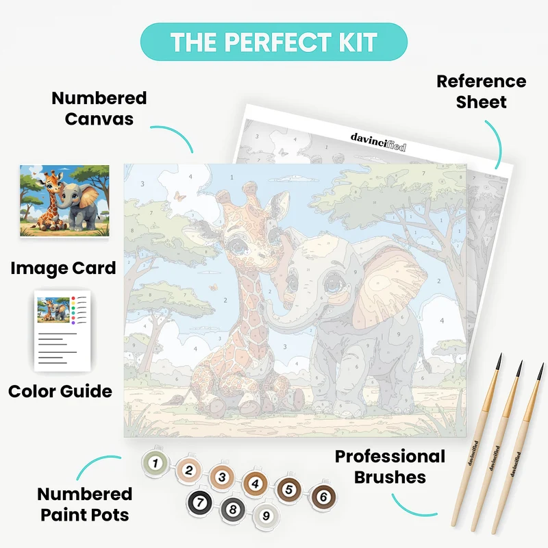 Adorable Baby Giraffe and Elephant Friends - Paint by Numbers Kit