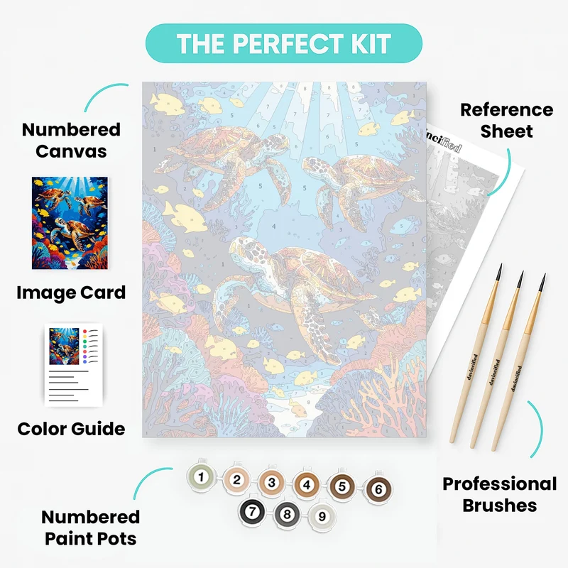 Sea Turtles Swimming with Tropical Fish - Paint by Numbers Kit