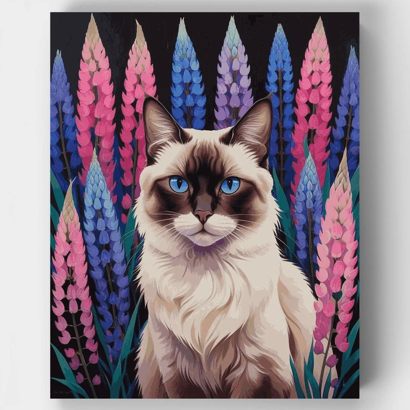 Ragdoll Cat in Lupine Garden - Paint by Numbers Kit
