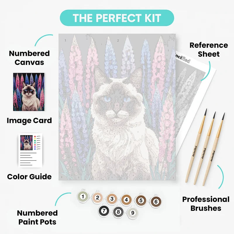 Ragdoll Cat in Lupine Garden - Paint by Numbers Kit