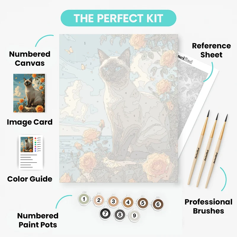 Siamese Cat with Orange Roses - Paint by Numbers Kit