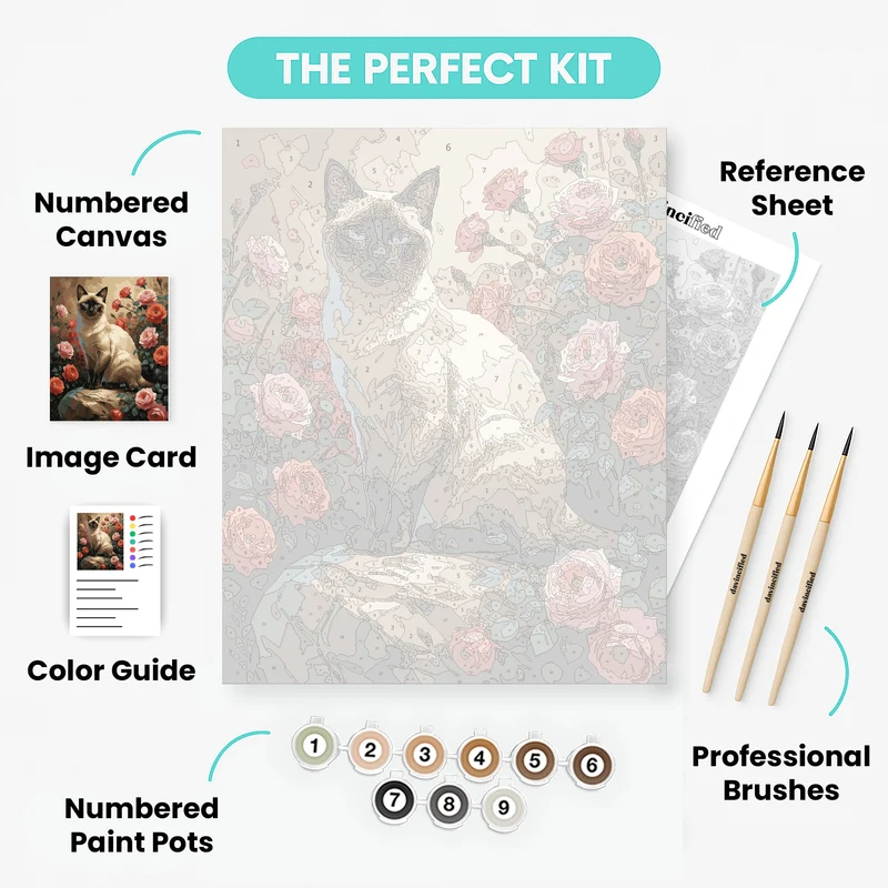 Siamese Cat Among Roses - Paint by Numbers Kit