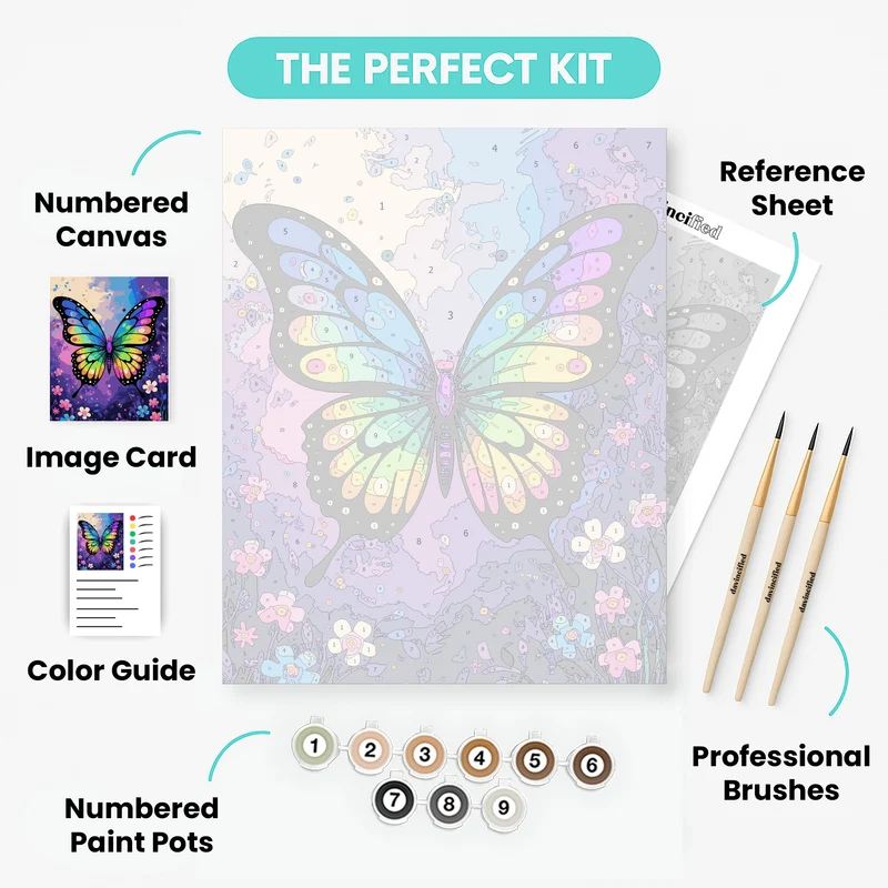 Rainbow Butterfly with Flowers - Paint by Numbers Kit
