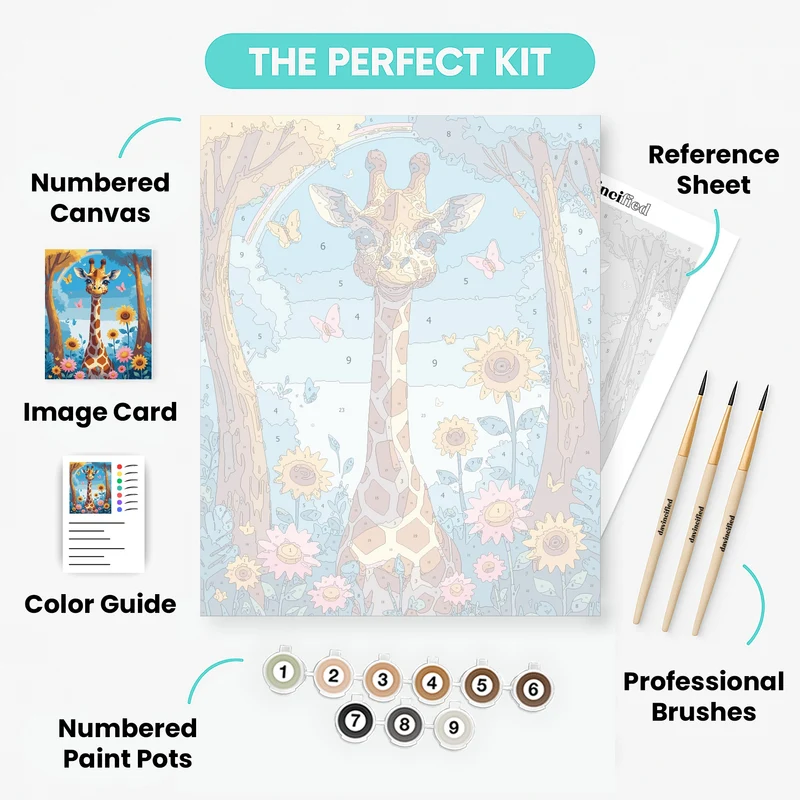 Whimsical Giraffe in Sunflower Garden - Paint by Numbers Kit