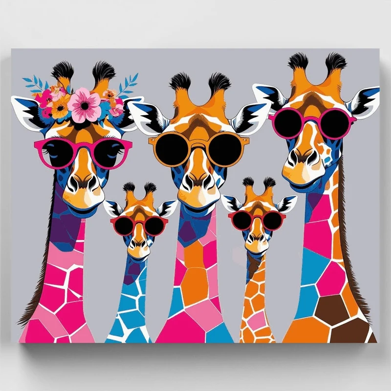 Colorful Giraffes with Sunglasses - Paint by Numbers Kit