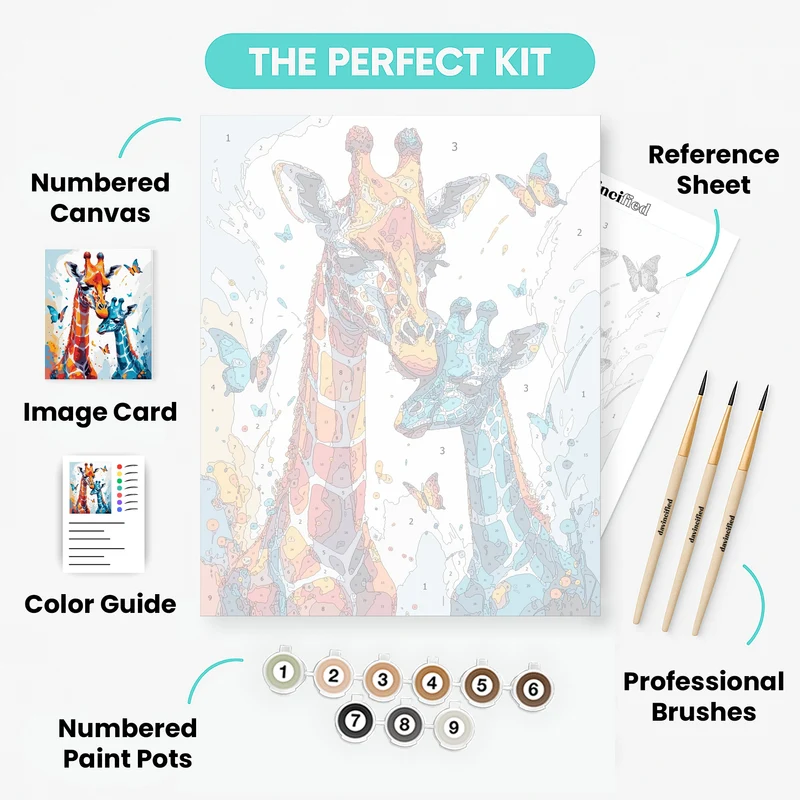 Colorful Giraffes with Butterflies - Paint by Numbers Kit