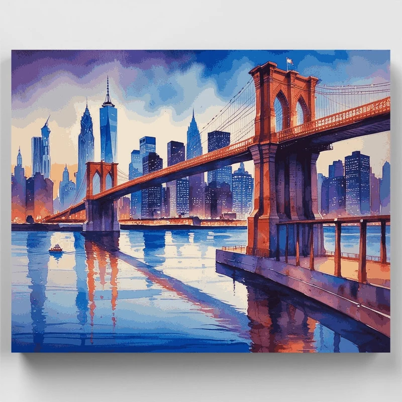 Brooklyn Bridge with Manhattan Skyline at Dusk - Paint by Numbers Kit