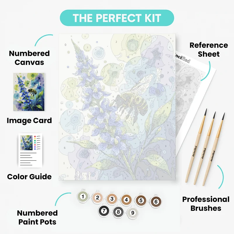 Bee and Blue Lupine Wildflowers - Paint by Numbers Kit