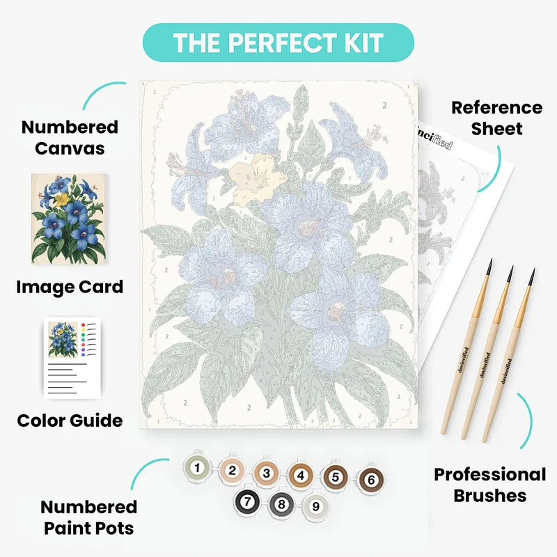 Blue Hibiscus Botanical Illustration - Paint by Numbers Kit