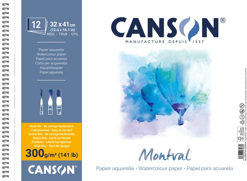 CANSON Montval akvarelni blok CP 300 g/m² 12 listova 32 x 41 cm spiralni uvez