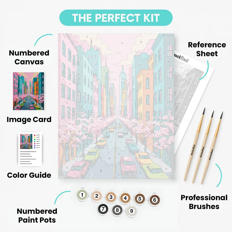 Vibrant City Street in Spring Bloom - Paint by Numbers Kit