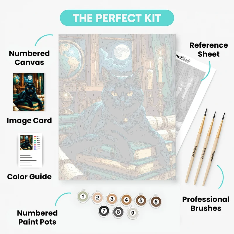 Mystical Black Cat Scholar - Paint by Numbers Kit
