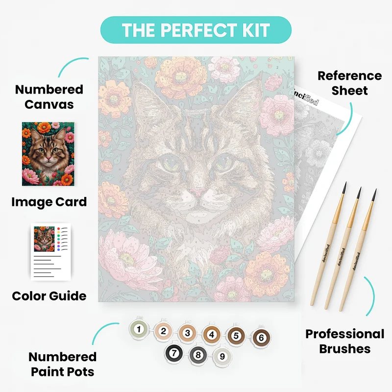 Fluffy Tabby Cat in Blooming Garden - Paint by Numbers Kit