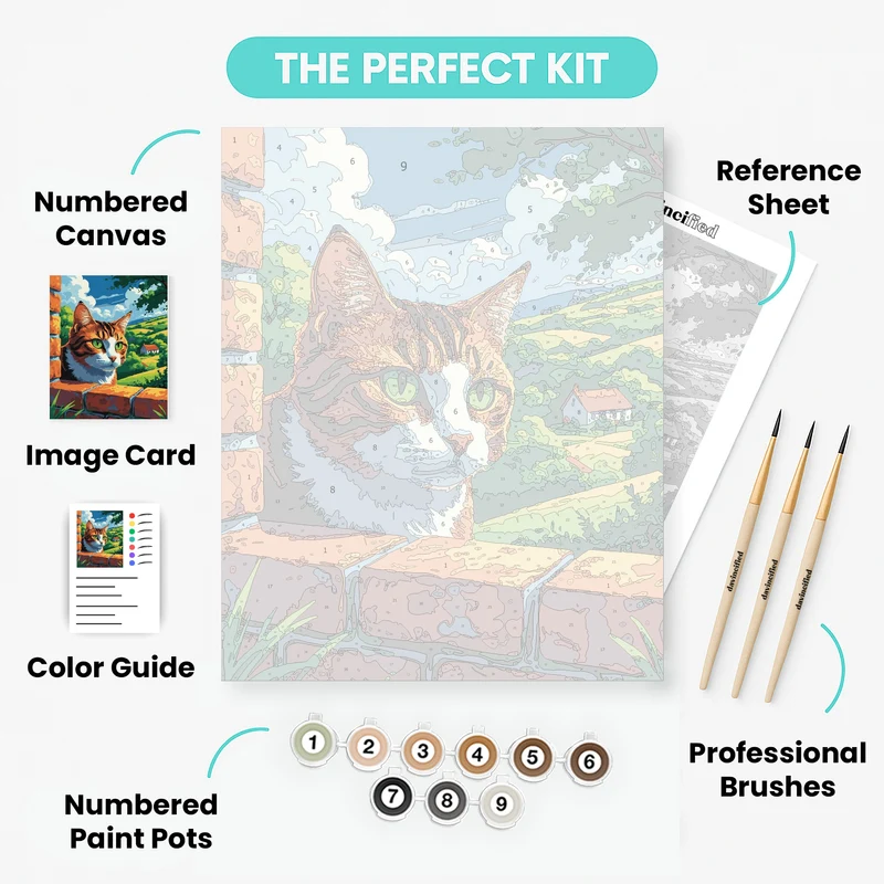 Curious Tabby Cat at Countryside Window - Paint by Numbers Kit