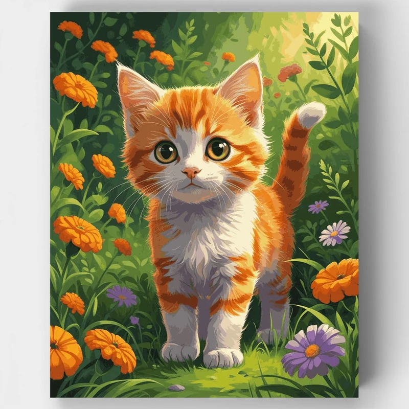 Orange Tabby Kitten in Garden - Paint by Numbers Kit