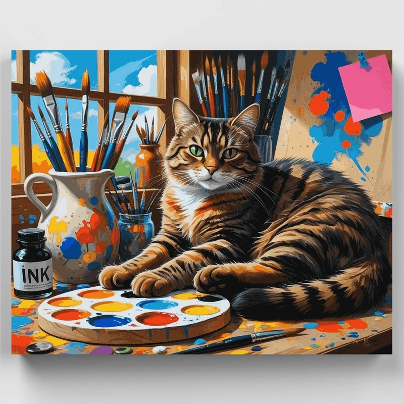 Artist's Tabby Cat in Studio - Paint by Numbers Kit