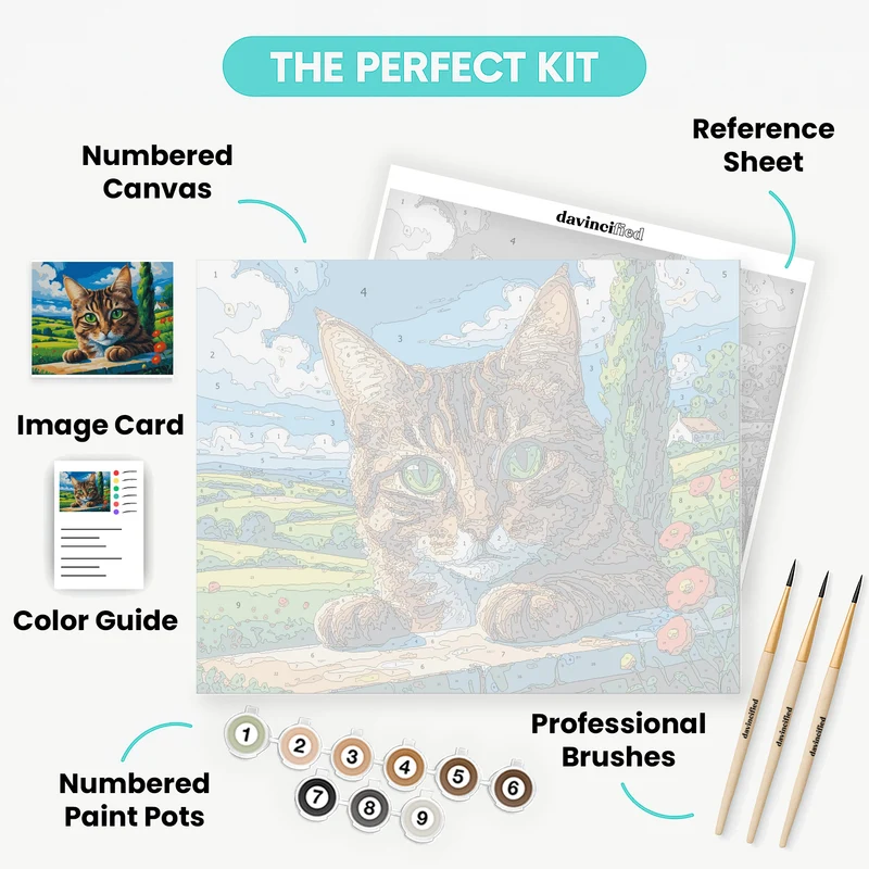 Tabby Cat in Tuscan Countryside - Paint by Numbers Kit