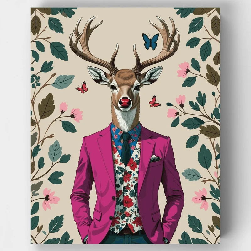 Dapper Deer in Magenta Suit - Paint by Numbers Kit