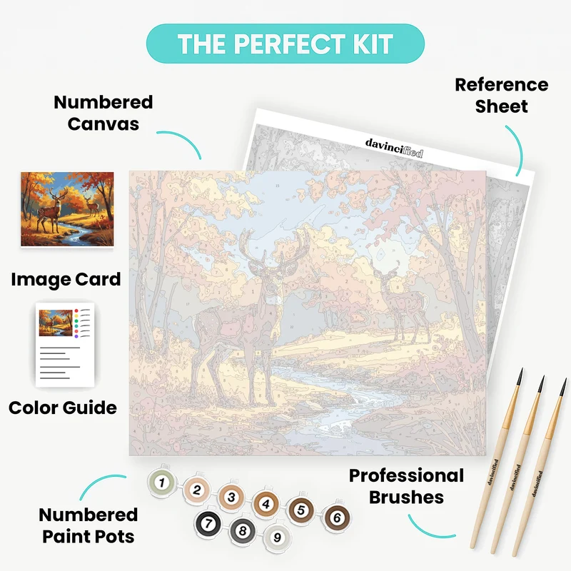Autumn Deer by Stream - Paint by Numbers Kit