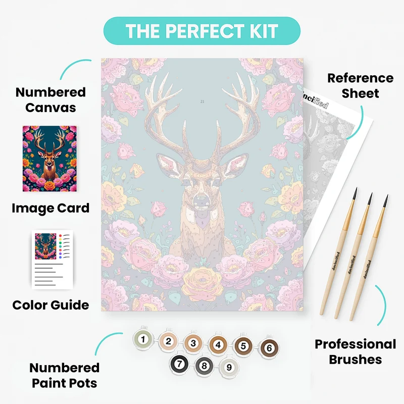 Majestic Deer Surrounded by Vibrant Florals - Paint by Numbers Kit